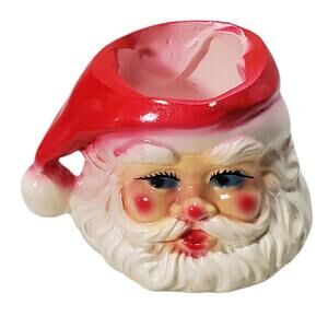 Vintage Mid Century Ceramic Santa Face Vase Planter Holiday Christmas Decor 4"